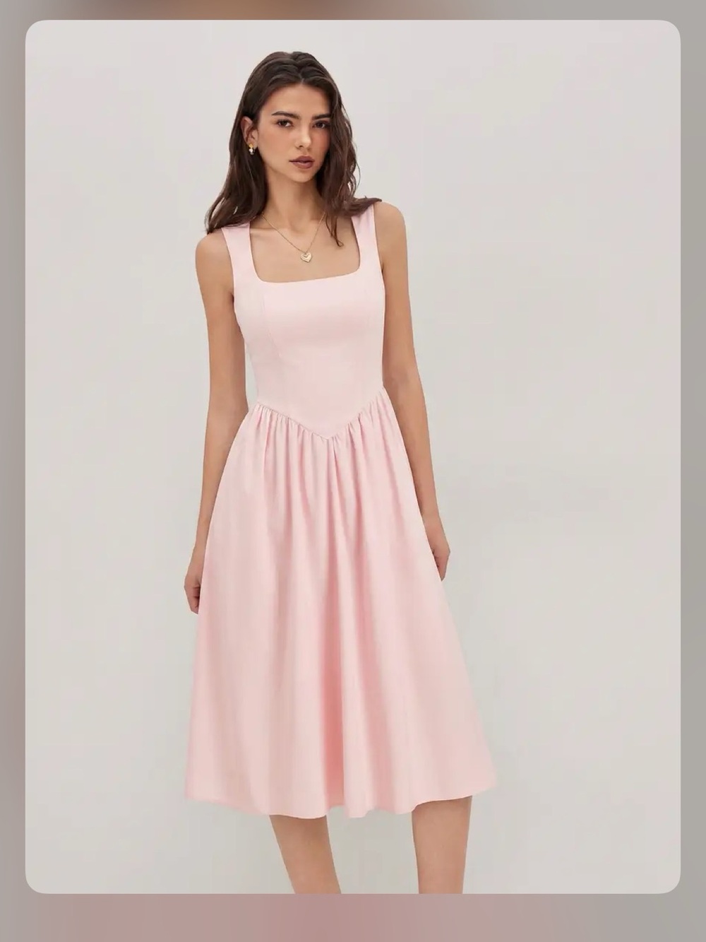 Cider LINEN-BLEND SQUARE NECK RUFFLE MIDI DRESS M CR27-3